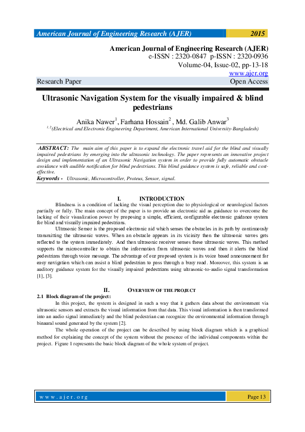(PDF) Ultrasonic Navigation System for the visually impaired & blind ...