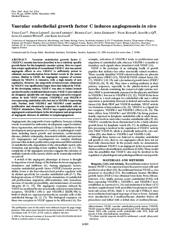 (PDF) Vascular Endothelial Growth Factor C Induces Angiogenesis in vivo