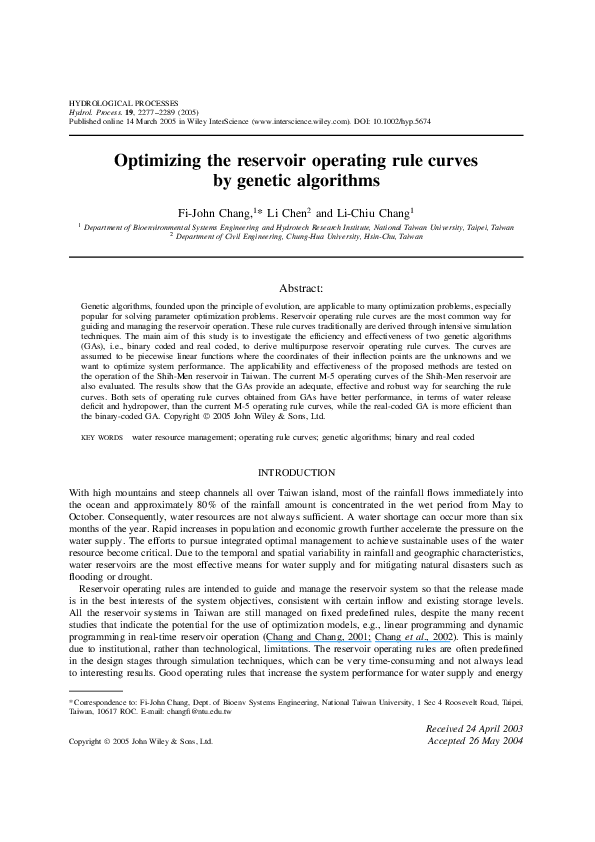 (PDF) Optimizing the reservoir operating rule curves by genetic algorithms