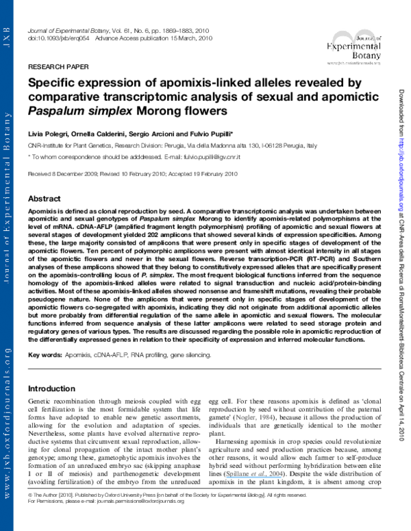 (PDF) Specific expression of apomixis-linked alleles revealed by ...