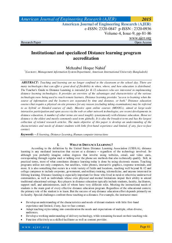 (PDF) Institutional and specialized Distance learning program