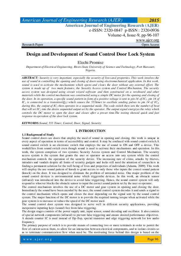 (PDF) Design and Development of Sound Control Door Lock System