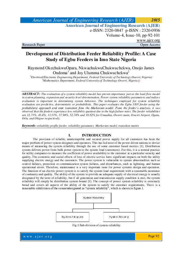 (PDF) Development of Distribution Feeder Reliability Profile: A Case ...