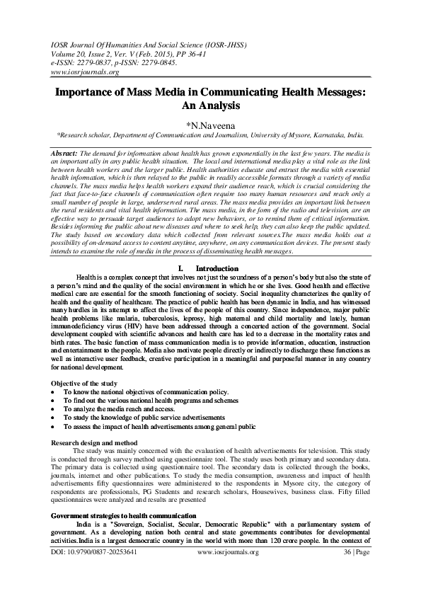 (PDF) Importance of Mass Media in Communicating Health Messages An