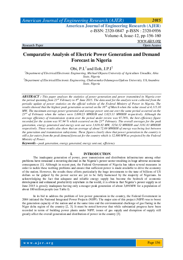 (PDF) Comparative Analysis of Electric Power Generation and Demand