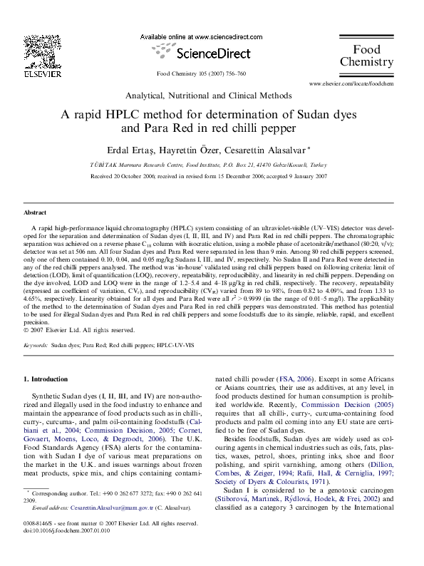 (PDF) A rapid HPLC method for determination of Sudan dyes and Para Red ...