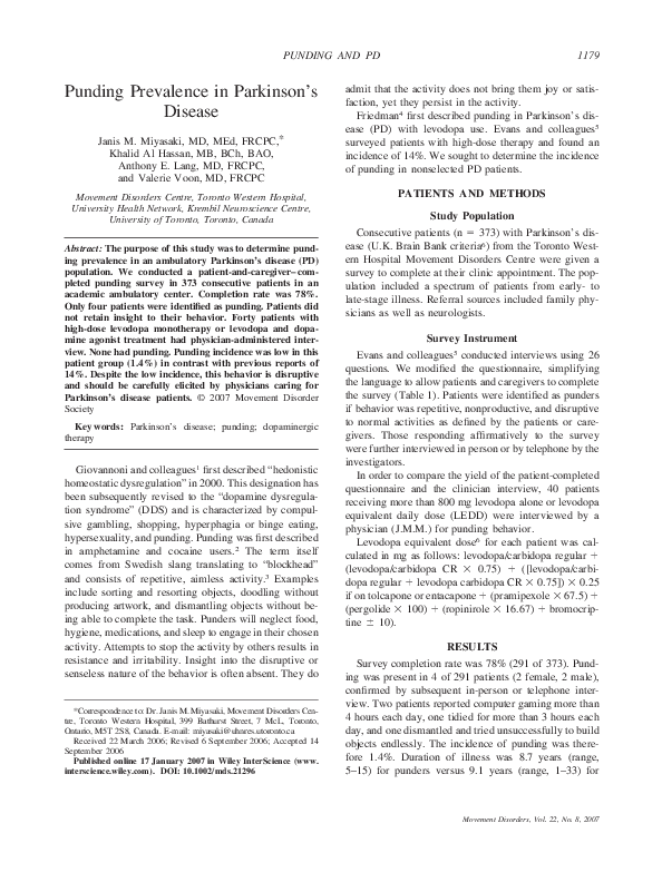 (PDF) Punding prevalence in Parkinson's disease