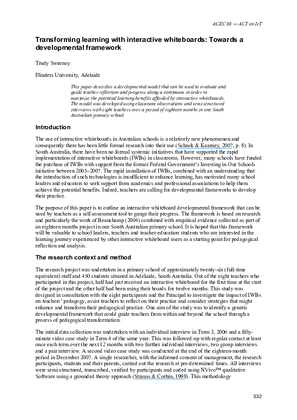 (PDF) TRANSFORMING LEARNING WITH INTERACTIVE WHITEBOARDS: TOWARDS A ...