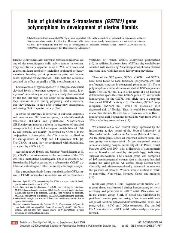 (PDF) Role of glutathione S-transferase (GSTM1) gene polymorphism in ...