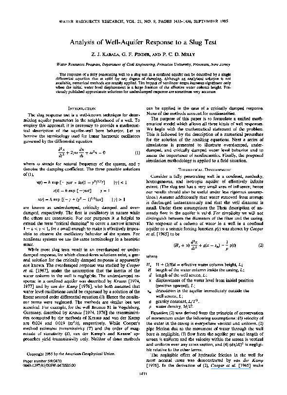 (PDF) Analysis of Well-Aquifer Response to a Slug Test