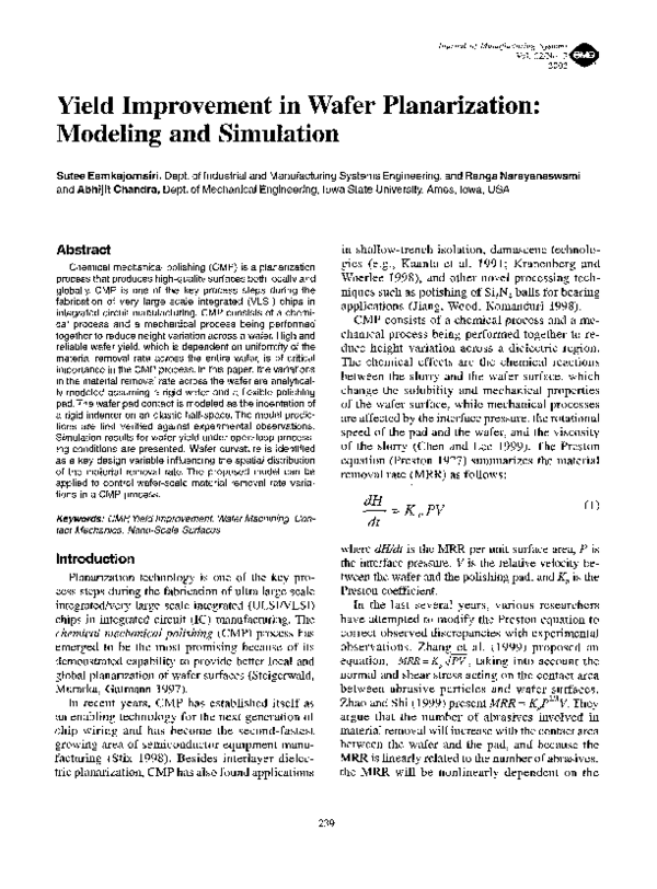 (PDF) Yield improvement in wafer planarization: Modeling and simulation