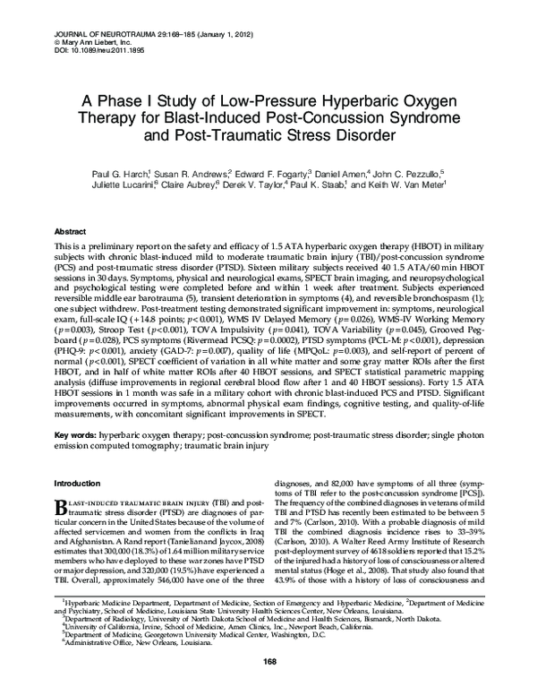 (PDF) A Phase I Study of LowPressure Hyperbaric Oxygen Therapy for