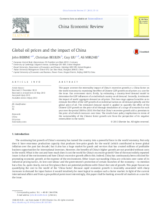 (PDF) Global oil prices and the impact of China