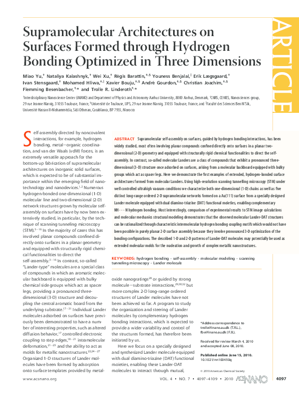 (PDF) Supramolecular Architectures on Surfaces Formed through Hydrogen ...