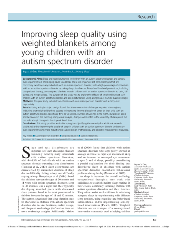 (PDF) Improving sleep quality using weighted blankets among young