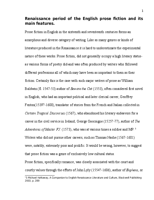 (DOC) Renaissance period of the English prose fiction and its main features