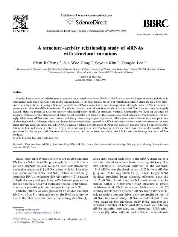 (PDF) A structure–activity relationship study of siRNAs with structural ...