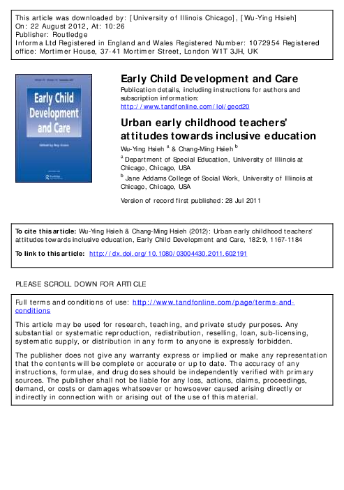 Pdf Urban Early Childhood Teachers Attitudes Towards Inclusive