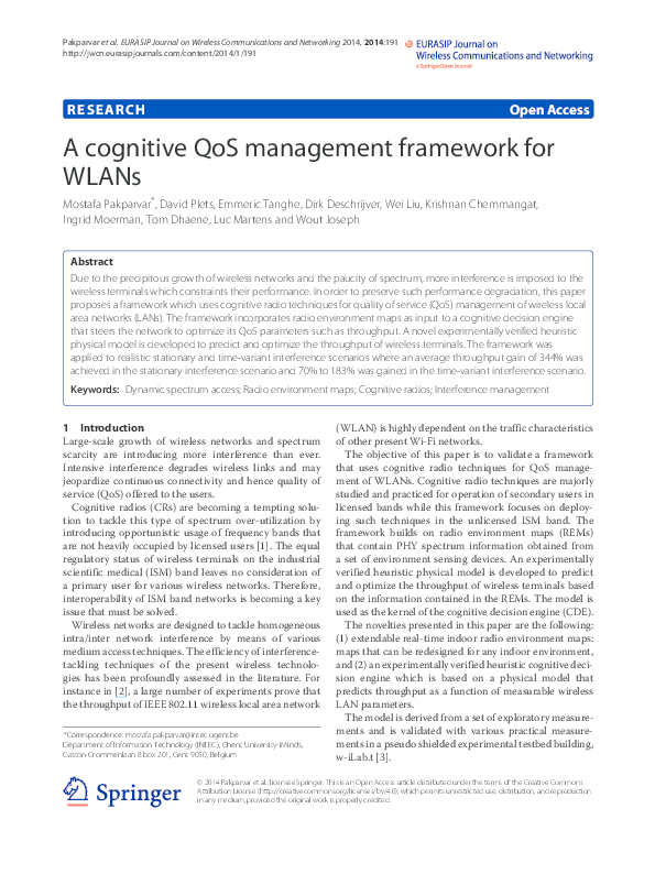 (PDF) A cognitive QoS management framework for WLANs