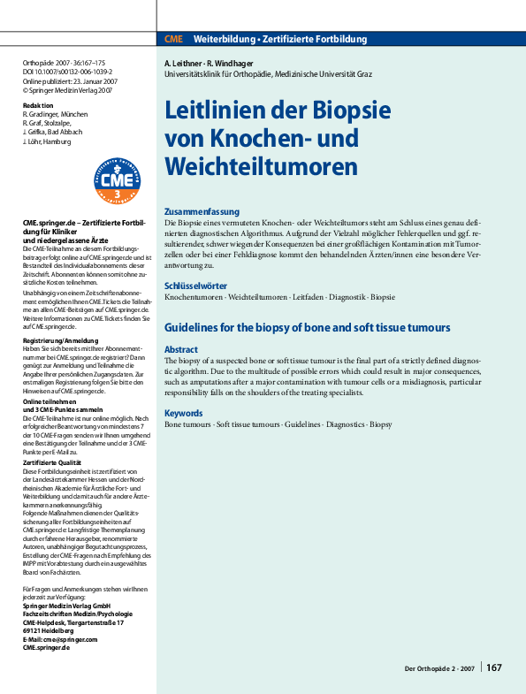 (PDF) Guidelines for the biopsy of bone and soft tissue tumours