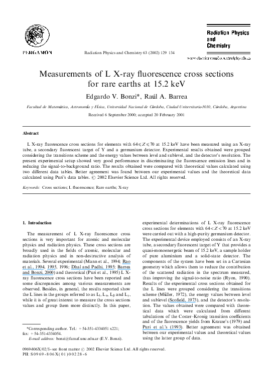(PDF) Measurements of L Xray fluorescence cross sections for rare