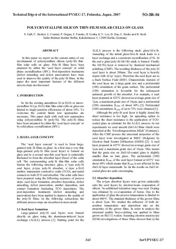 (PDF) Polycrystalline silicon thin-film solar cells on glass