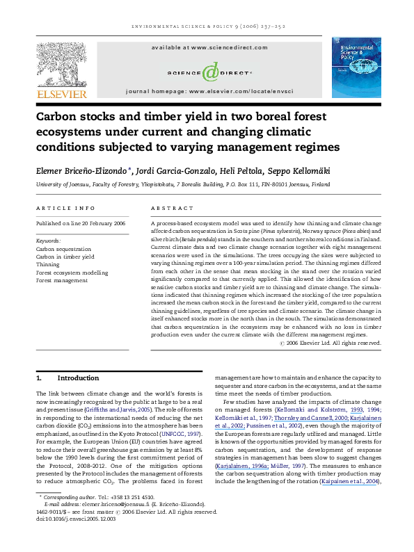 (PDF) Carbon stocks and timber yield in two boreal forest ecosystems ...