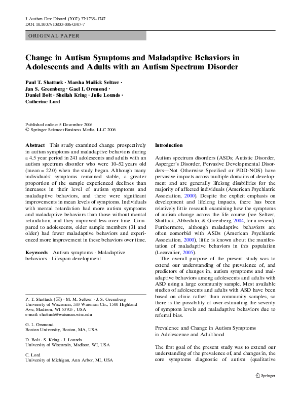(PDF) Change in Autism Symptoms and Maladaptive Behaviors in ...
