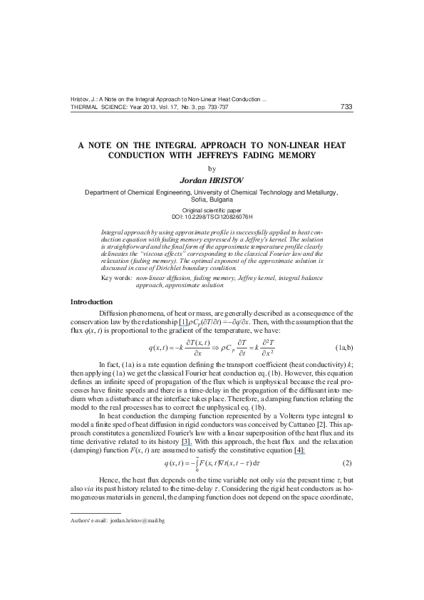 (PDF) A note on the integral approach to non-linear heat conduction ...