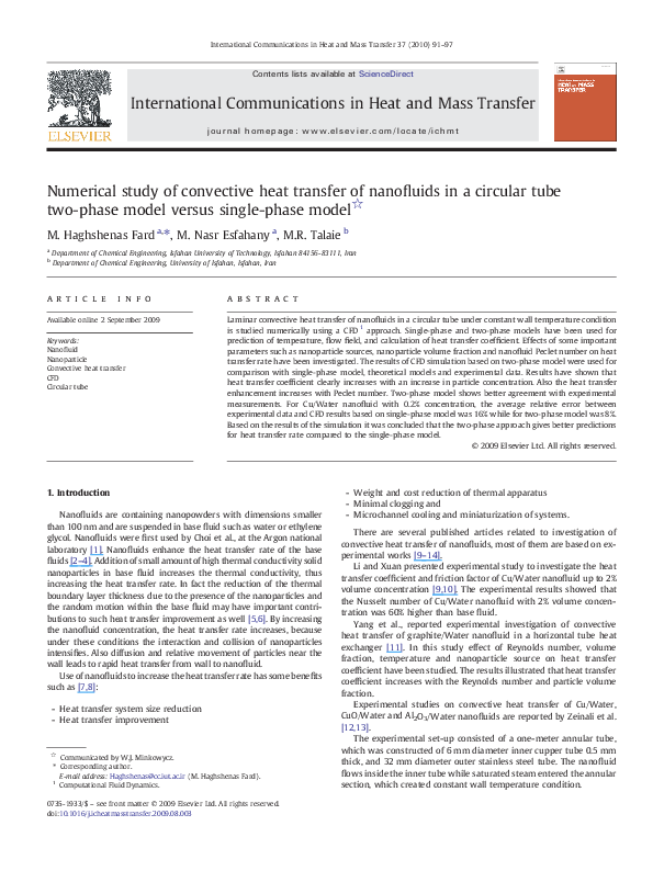 (PDF) Numerical study of convective heat transfer of nanofluids in a ...