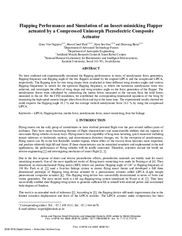 (PDF) Flapping performance and simulation of an insect-mimicking ...
