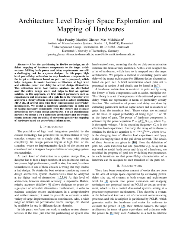 (PDF) Architecture level design space exploration and mapping of hardware