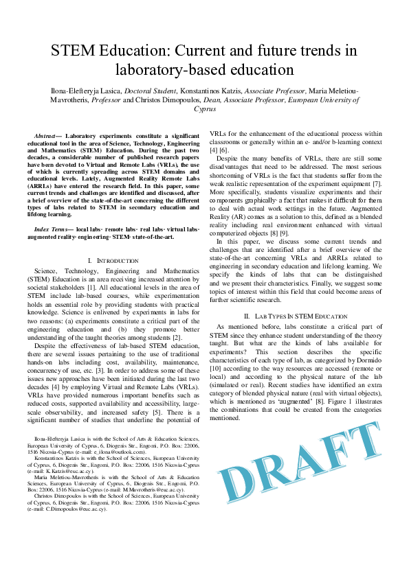 (PDF) STEM Education Current and future trends in laboratorybased