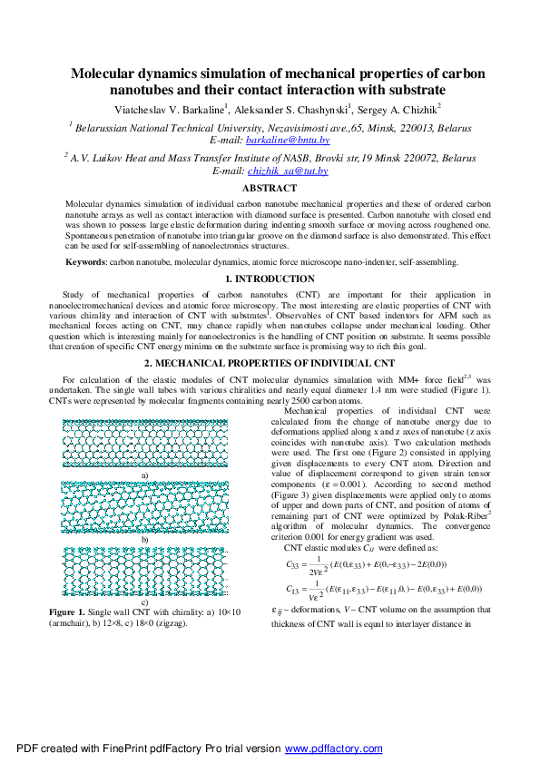(PDF) Molecular dynamics simulation of mechanical properties of carbon ...