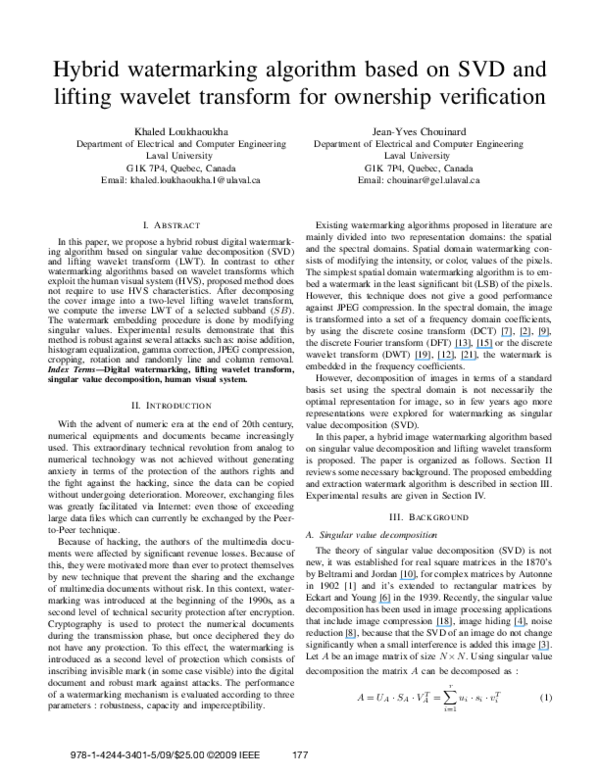 (PDF) Hybrid watermarking algorithm based on SVD and lifting wavelet ...