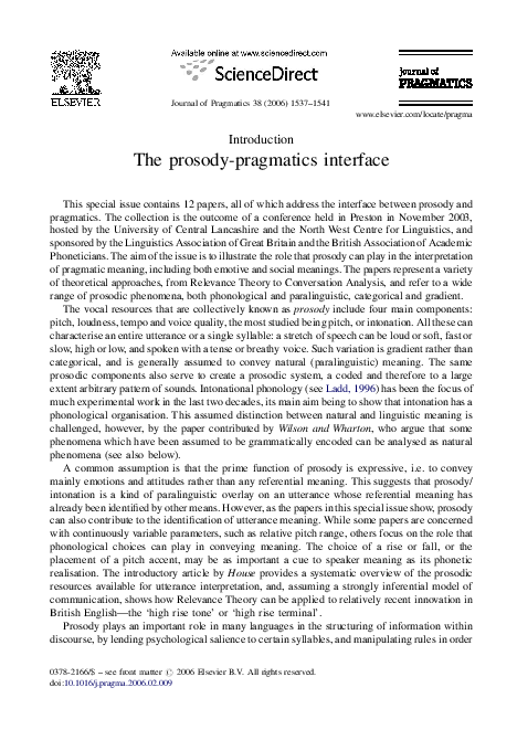 (PDF) The prosody-pragmatics interface