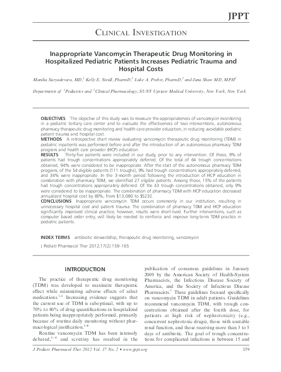 (PDF) Inappropriate Vancomycin Therapeutic Drug Monitoring in ...