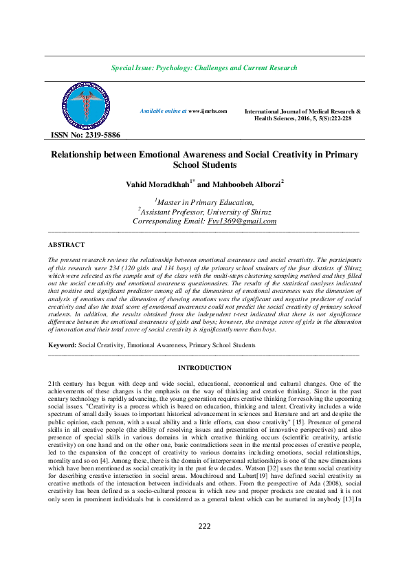 (PDF) Relationship between Emotional Awareness and Social Creativity in ...