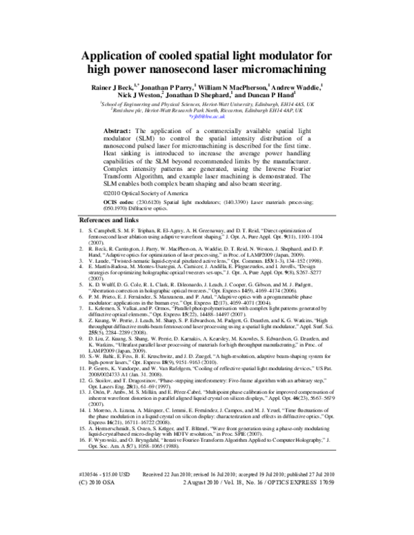 (PDF) Application of cooled spatial light modulator for high power ...