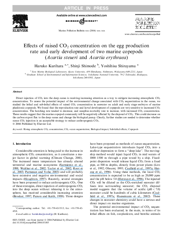 (PDF) Effects of raised CO 2 concentration on the egg production rate ...