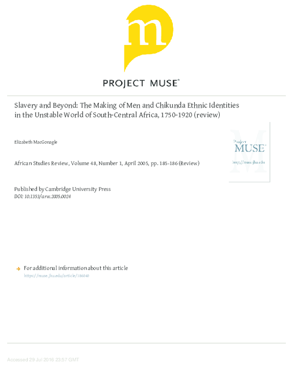 (PDF) Slavery and Beyond: The Making of Men and Chikunda Ethnic ...