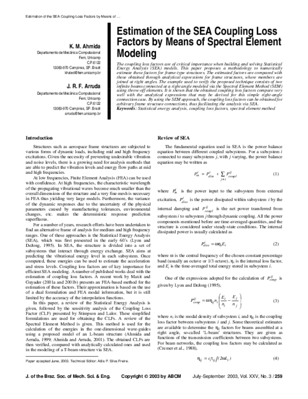 (PDF) Estimation of the SEA coupling loss factors by means of spectral ...