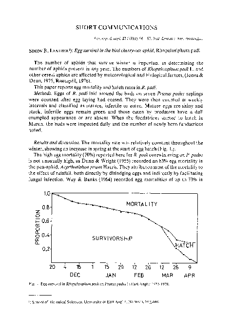 (PDF) Egg survival in the bird cherry-oat aphid, Rhopalosiphum padi