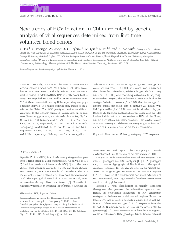 (PDF) New trends of HCV infection in China revealed by analysis
