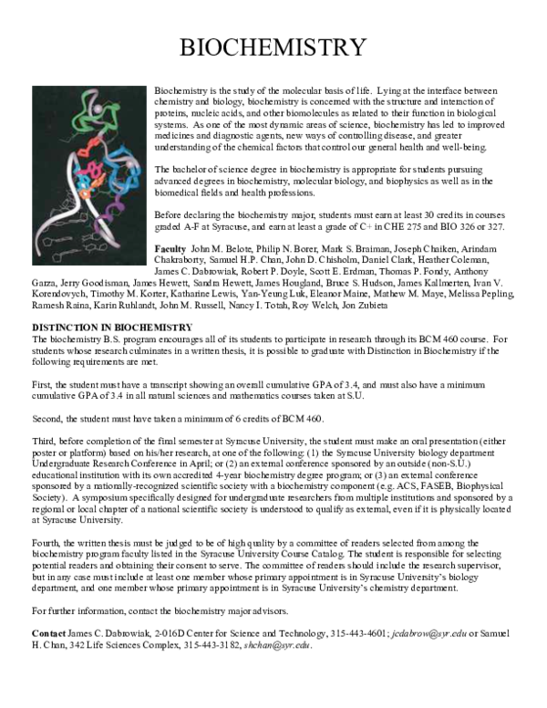 (PDF) The Bachelor of Science degree in biochemistry is appropriate for ...