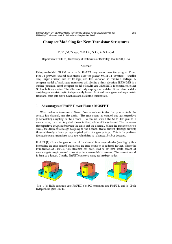 (PDF) Compact Modeling for New Transistor Structures