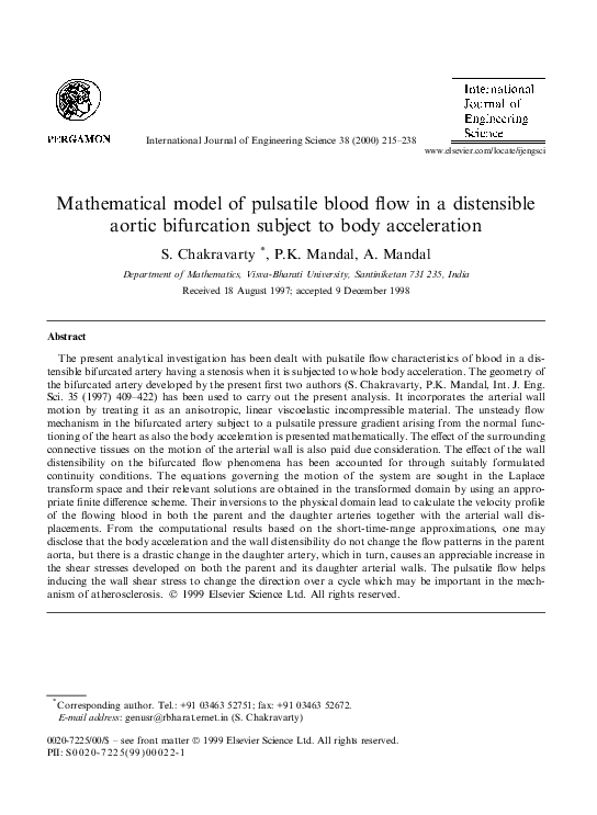 (PDF) Mathematical model of pulsatile blood flow in a distensible ...