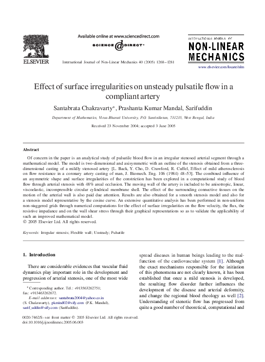 (PDF) Effect of surface irregularities on unsteady pulsatile flow in a ...