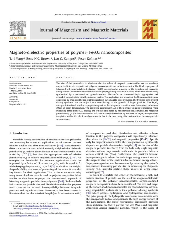 (PDF) Magneto-dielectric properties of polymer– Fe 3 O 4 nanocomposites