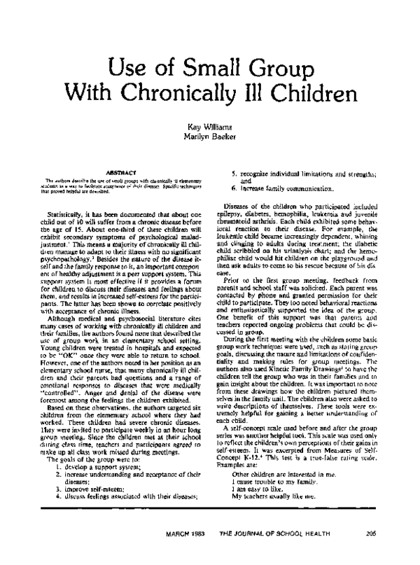 (PDF) Use of Small Group With Chronically Ill Children